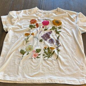 Mighty Fine Edible Flowers White Tee with Floral Graphic short sleeve shirt